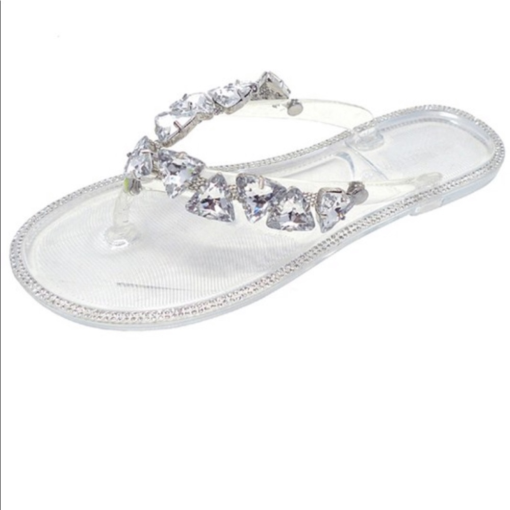 Fancy Clear Rhinestone Jelly Sandals - Picture 3 of 9